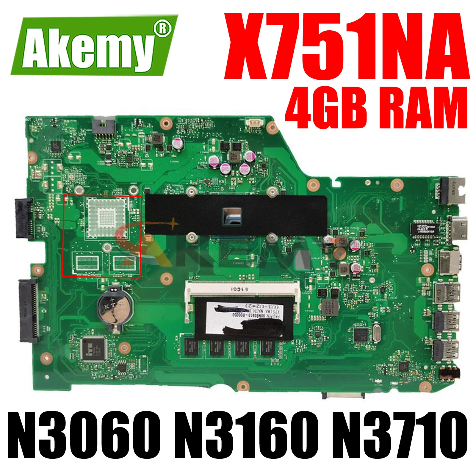 

Материнская плата X751NA для ASUS X751NC X751NV X751N, материнская плата для ноутбука N3050 N3060 N3150 N3160 N3700 N3710, процессор 4 Гб ОЗУ