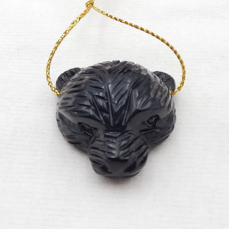 Натуральный камень Обсидиан Резной Медведь голова кулон бисер 35x34x17 мм 22 г