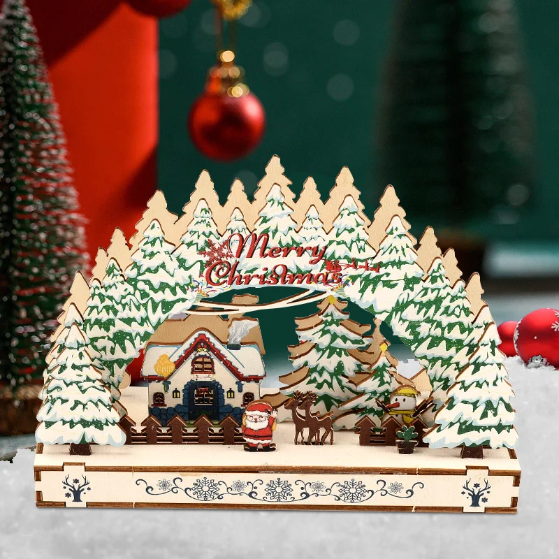 

Рождественский подарок, 3D пазл, деревянные рождественские украшения, сделай сам, сборные игрушки, подарки для детей, сцена, Рождественский пазл