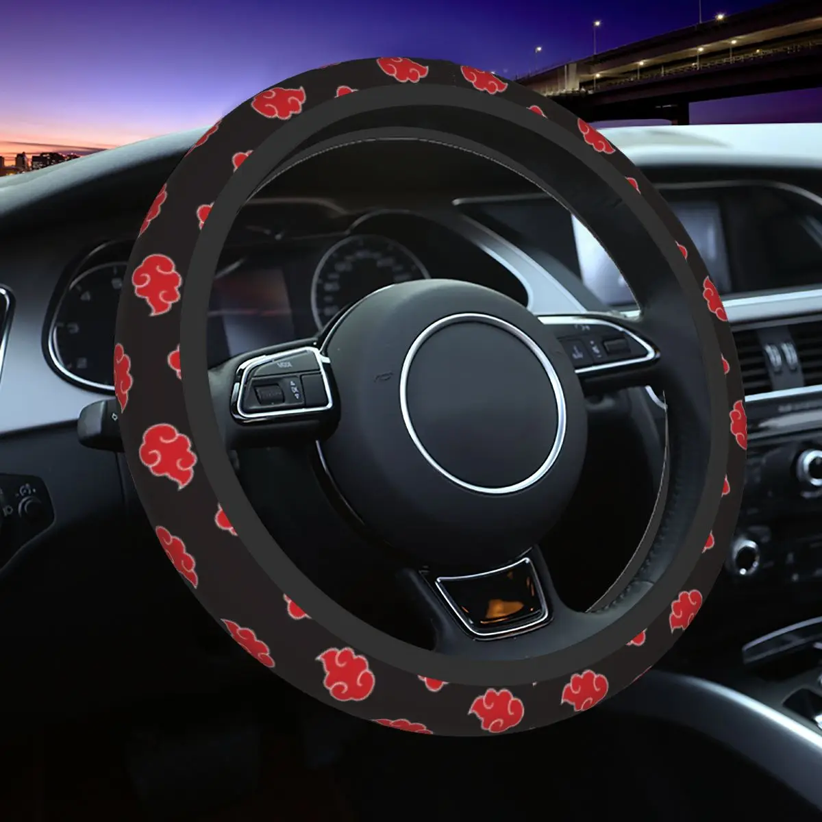 

Japanese Symbol Red Cloud Steering Wheel Cover Akatsuki Neji Konoha Sasuke Steering Wheel Protector 14.5-15 Inch Car Accessories