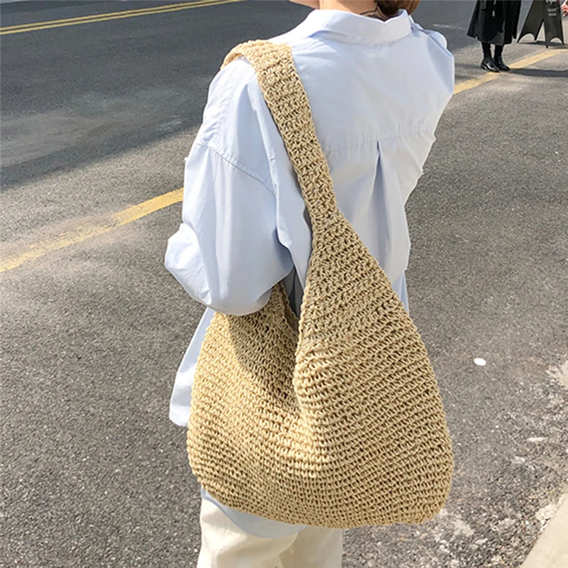 

Quality Straw Women Shoulder Bags Woven Ladies Handbags Handmade Beach Rattan Bag Female Messenger Bag Large Tote