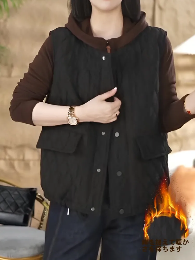 Большие размеры осенне-зимний молодежный повседневный женский хлопковый жилет с