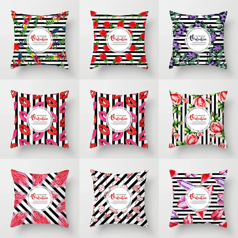 

Pillowcase 40x80 New Valentine's Day Pillow Cover Red Lip Pattern Flower Printing Peach Skin Velvet Home Sofa Decorative Cushion
