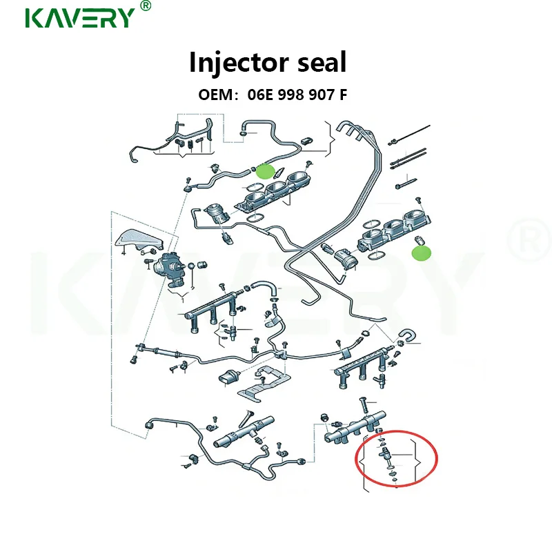 Ремкомплект уплотнений топливных форсунок KAVERY для Audi A6 C7, A7, A8 D5, Q7 4M, A4, A5 (06E998907F), автоаксессуары (art.: 3920dc6c19ad4) - 3920dc6c19ad4