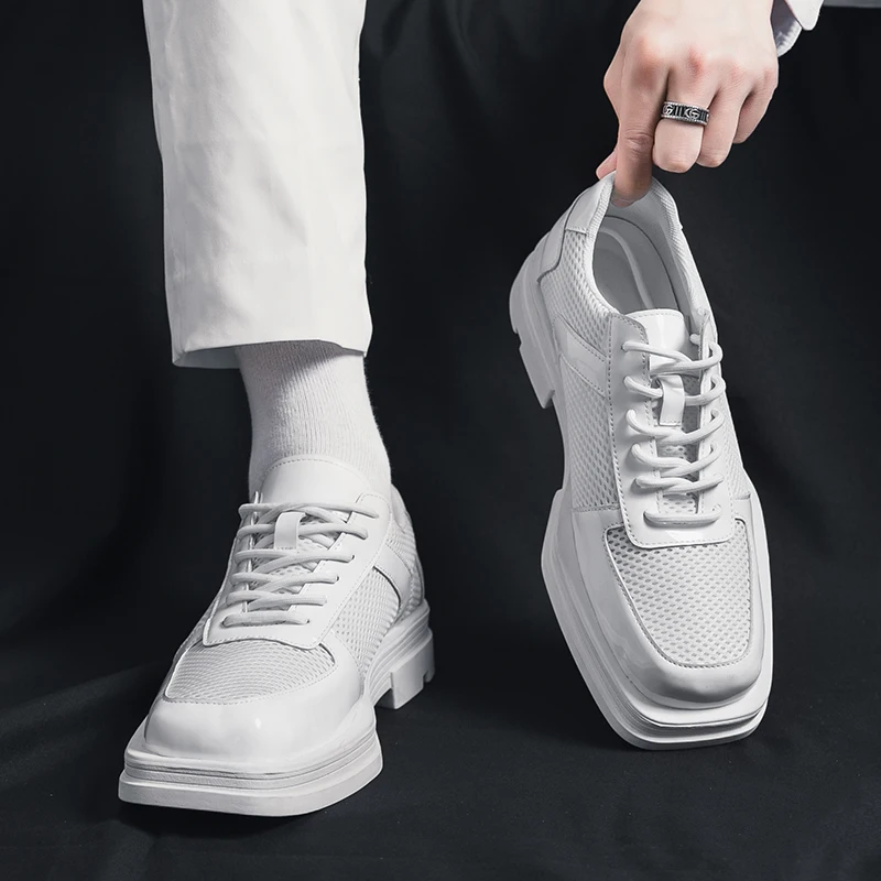 Мужские кожаные туфли на шнуровке черные или Белые Повседневные из дышащей