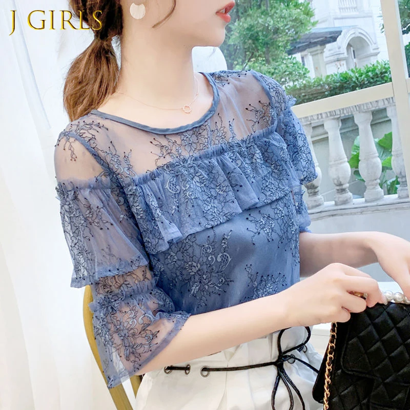 

Летний элегантный модный сексуальный кружевной топ, женский с коротким рукавом, эстетичный шикарный кавайный пуловер, Женская милая Повсед...