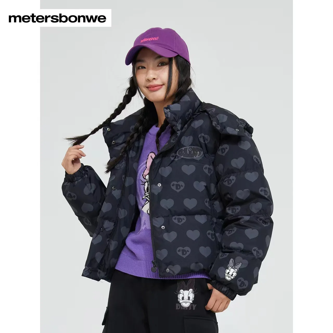 Metersbonwe Women's 22New Winter Cartoon Full Print Down Jacket 90%Duck Down Loose Short Warm Wear Hot Sale Youth Down Jacket