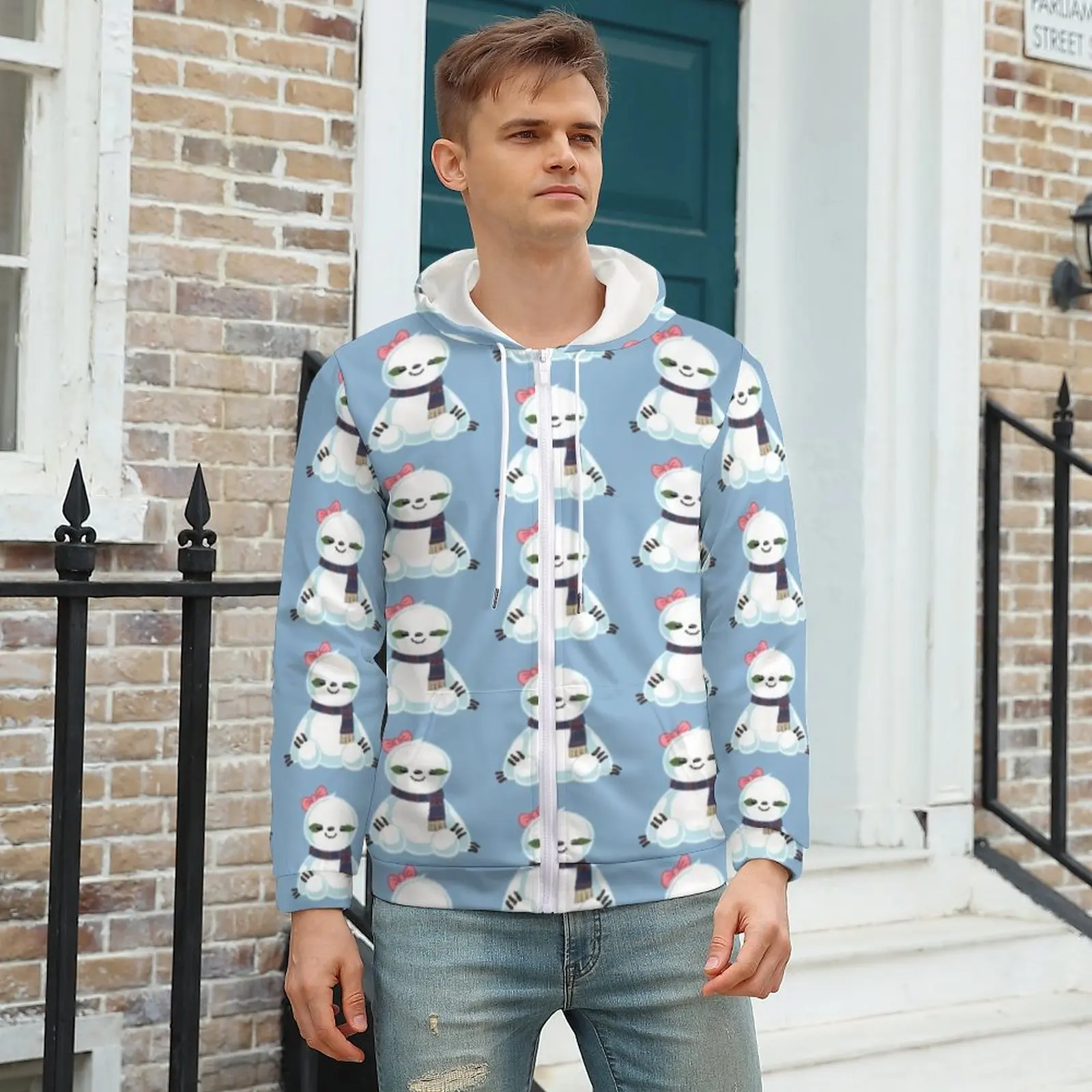 

Snow Sloth Hoodies Funny Animal Pinrt Polyester Zip Up Hoodie Fashion Warm Hoodie Big Size