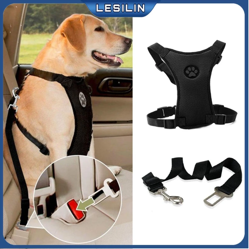 

New Breathable Mesh Harness Dog Pet Harness Leash With Adjustable Straps Chest Straps Dog Car Seat Belt Automotive Safety