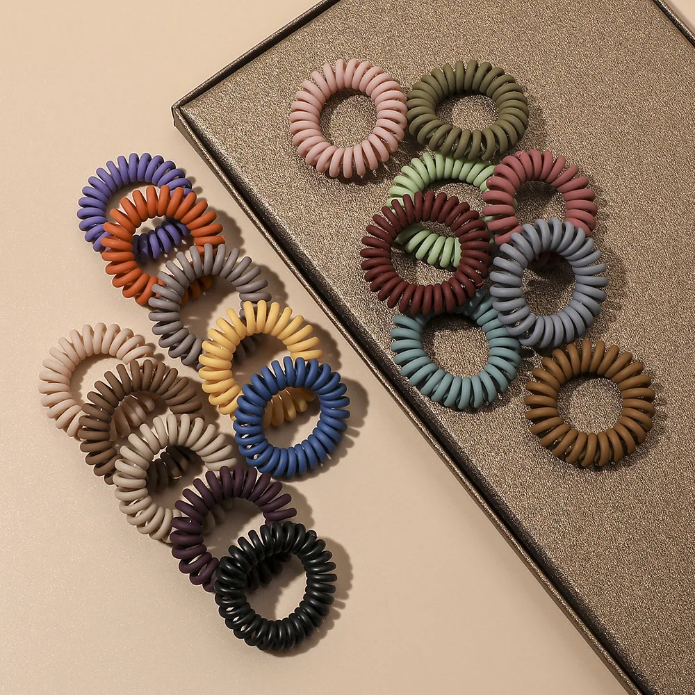 5Pcs New Matt Colors Glow in Dark Cloth Telephone Wire Rubber Bands Stretchy Colors Non-mark Spiral Coil Ropes Solid Hair Ties