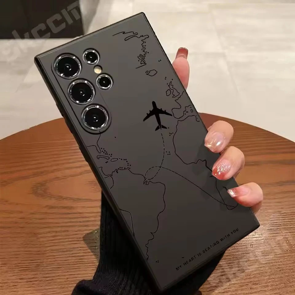 Чехол для телефона из силикагеля Samsung Galaxy S25 S24 Ultra S23 S22 S21FE S20 A55 A54 A15 A35 irplane Route Desian