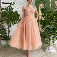 booma 2022 peach lace midi prom dresses sweetheart spaghetti straps a line wedding party dresses tea length short evening gowns