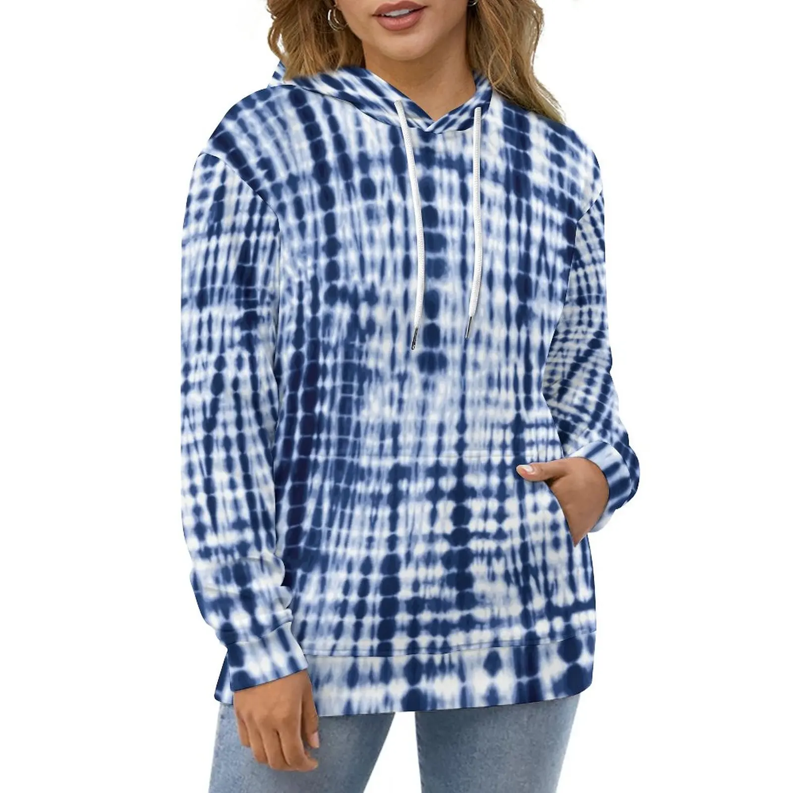 

Blue Tie Dye Casual Hoodies Abstract Print Cute Hoodie Female Long Sleeve Oversized Korean Fashion Graphic Loose Sweatshirts