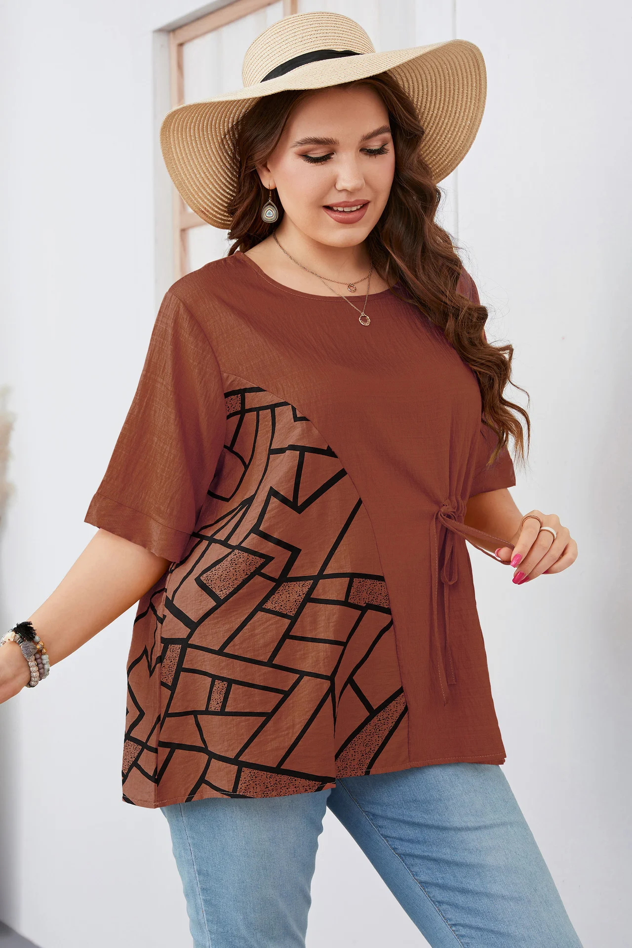 Plus Size Women's T-shirt 2023 Round Neck Short-sleeved Loose Tops Temperament Commuter Pure Color Large Size Female Shirts