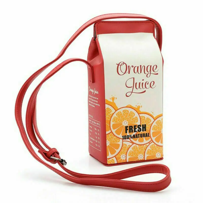 Women Girls Kawaii Milk Box Carton Purse Pu Leather Portable Handbag Crossbody Shoulder Bag