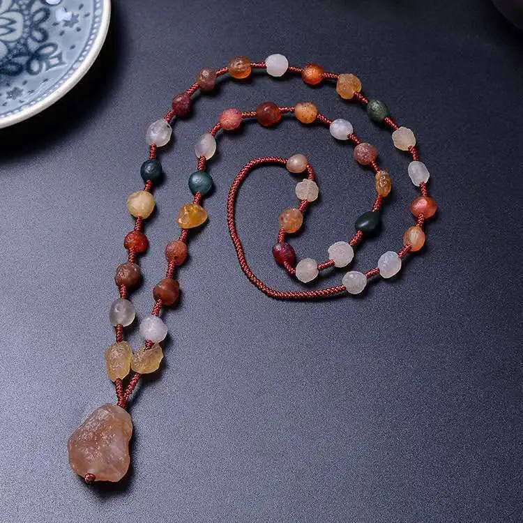 Natural Colorido Ágata Colar Camisola Corrente Mulher Homem Cura Pedra Preciosa Jóias Jades Chinês Real Original Colares