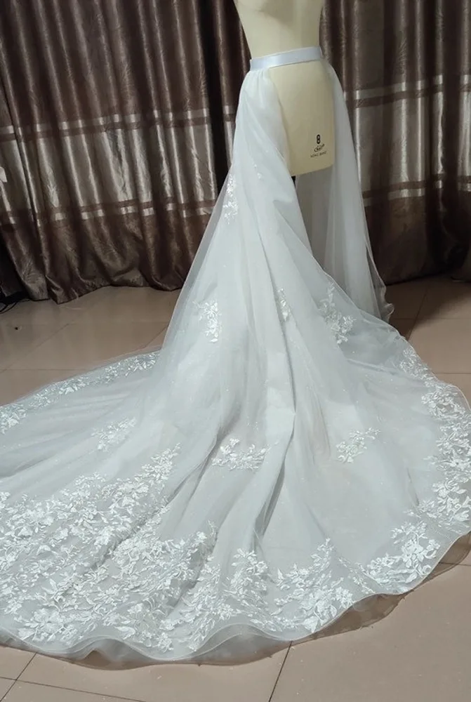 

JIERUIZE Luxury Lace Appliques Detachable Skirt Wedding Removable Train for Dresses Bridal Overskirt