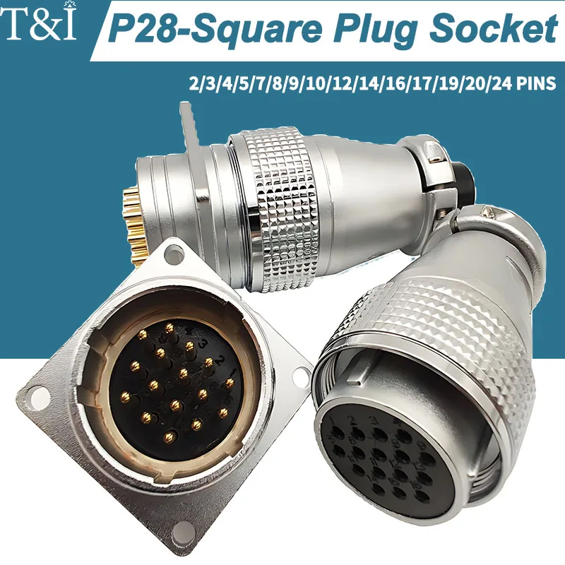 

P28 Aviation Square Plug Socket Connector—Circular, Butt Joint, Male and Female.2/3/4/5/7/10/12/14/16/19/20/24 Pin P28K2Q PLS28