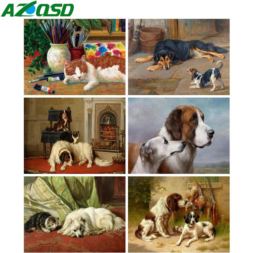 

AZQSD Animal Cat Picture By Numbers For Children Dog Handmade Oil Painting Drawing On Canvas Home Decor Wall Art 40x50cm Framed