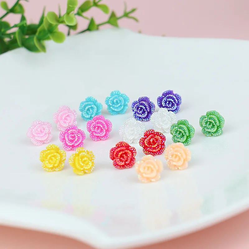 9/12Pairs Acrylic Colorful Tulip Rose Studs Earrings Set Fashion Circle Ear Cuff Perforated Jewelry Women Accessories
