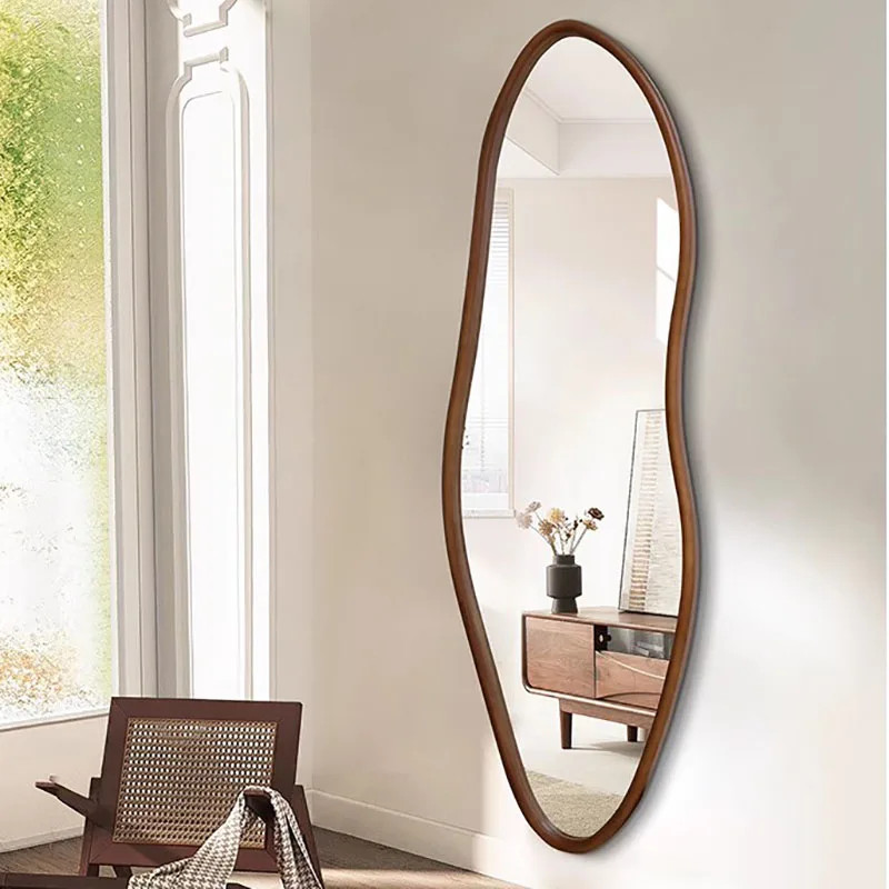 

Wavy Dressing Decorative Mirrors Full Body Irregular Elegant Entrance Mirrors Frame Wooden Gift Specchio Da Parete Room Decor