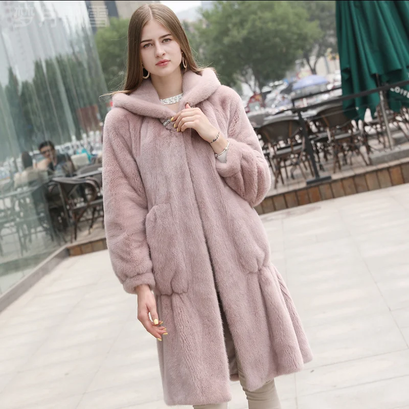 

coats 2023 women's outerwear new velvet mink in the long fur jacket hooded whole
