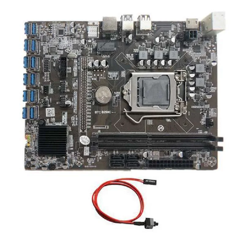 

B250C BTC Mining Motherboard+Switch Cable 12XPCIE to USB3.0 GPU Slot LGA1151 Support DDR4 DIMM RAM Computer Motherboard