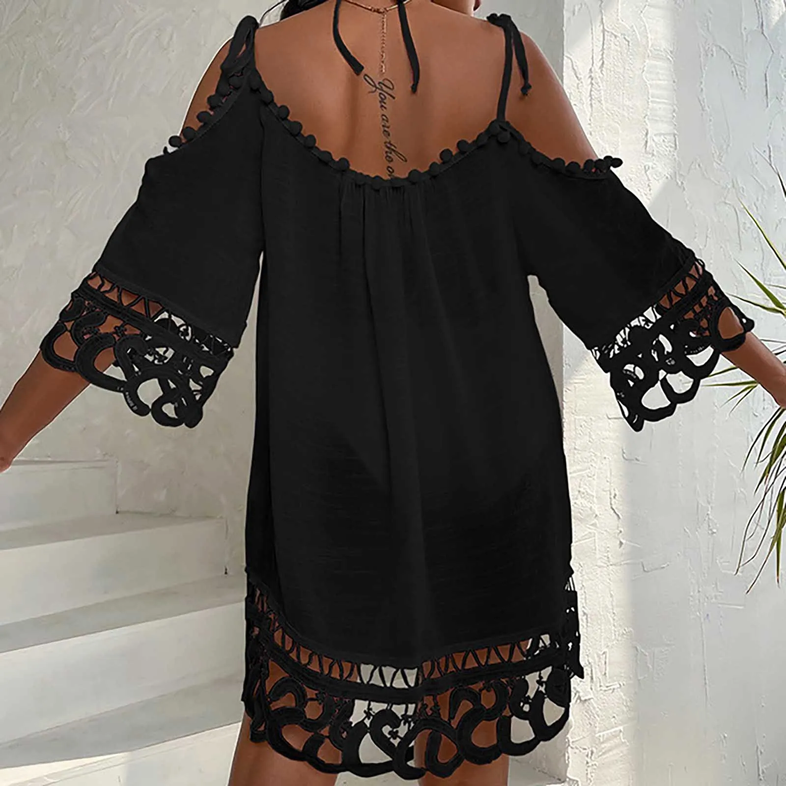 Богемная пляжная одежда с вырезами накидки для женщин однотонное пикантное