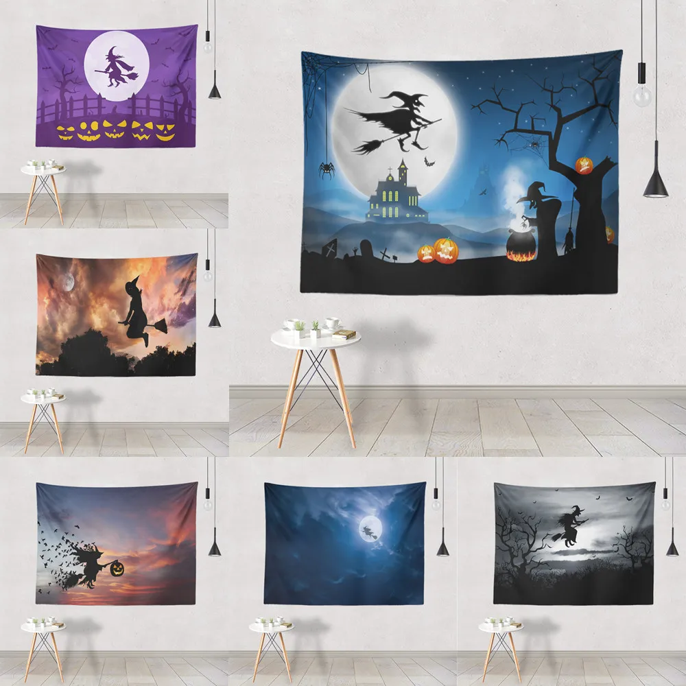 

Bedroom Living Room Decor Witchcraft Wall Tapestry Mandala Art Halloween Decor Colorful Simple Pumpkin Print Skull Wall Hanging