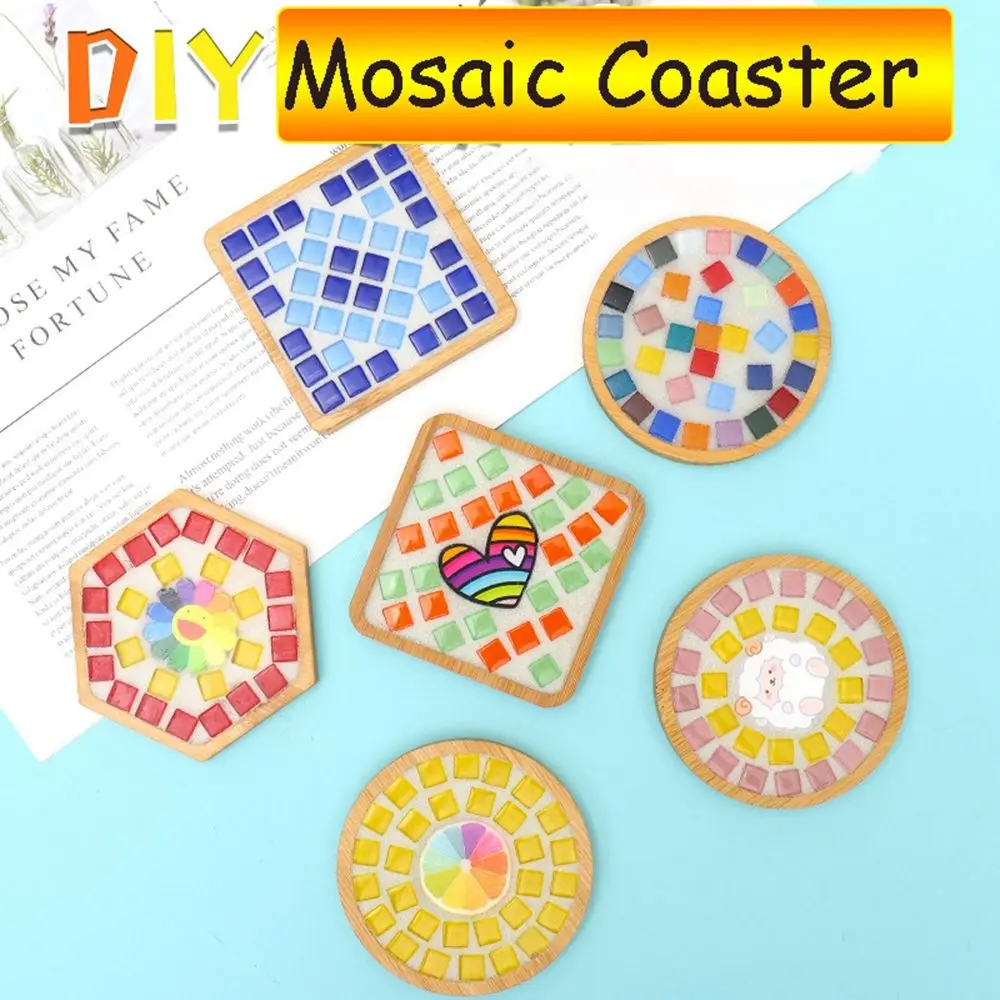 

DIY Mosaic Coaster Handmade Material Kit 100g Crystal Mosaic Tiles Set Creative Round/Square Pot Tray Glass Coaster Crafts