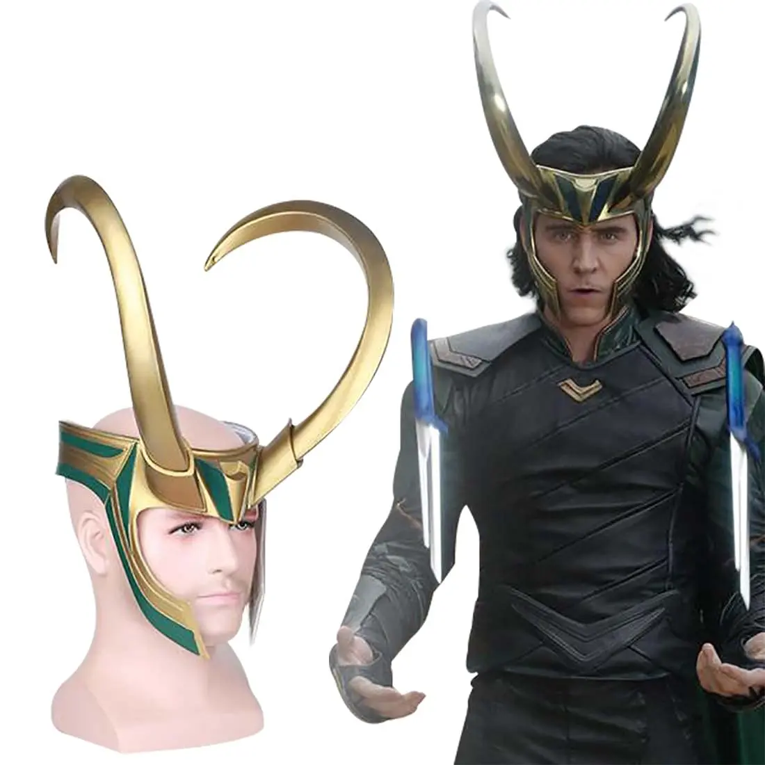 Superhero Helmet with Horns Movie Thor 3 Ragnarok Loki Laufeyson PVC Mask Cosplay Halloween Costumes Props for Adult Kids