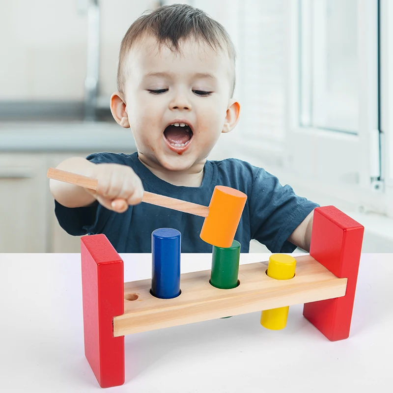 

Knock Stakes Game Montessori Fun Pile Driving Table Toys Fine Motor Skills Tools Early Enlightenment Training Wood Toddler Gift