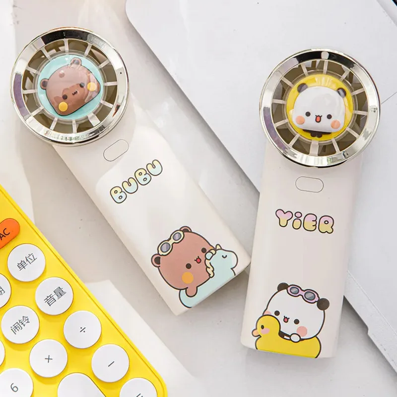 

Ручной вентилятор Bubu и Dudu, 1200 мАч, заряжаемый портативный мини-веер, милый мультяшный аниме медведь, маленький карманный веер для подарка детям