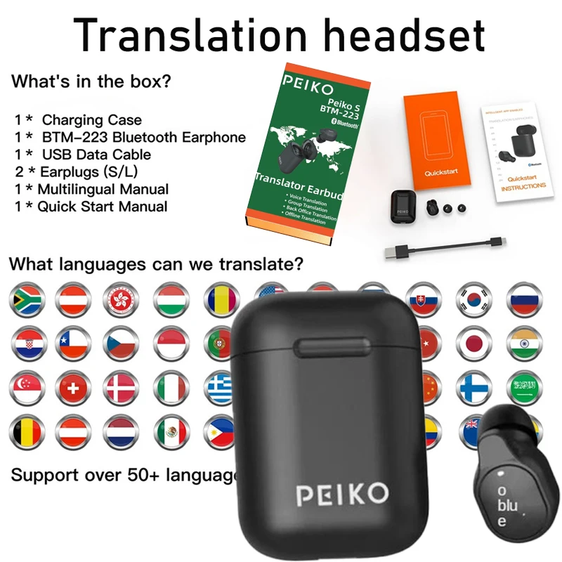 

2023 New Translation Earbuds Wireless Business Earphones 50+Language Bluetooth 0.5 Travel Bluetooth Translation Voice Assistant