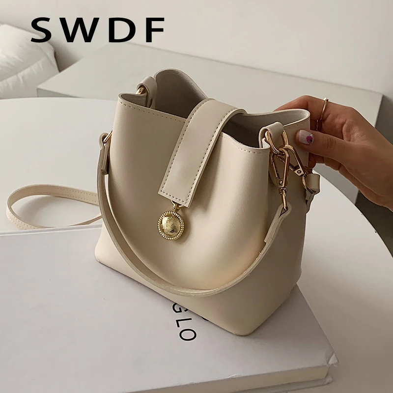 

SWDF New Mini PU Leather Bucket Crossbody Bags For Women 2022 Fashion Branded Trendy Shoulder Handbags And Purses Solid Color