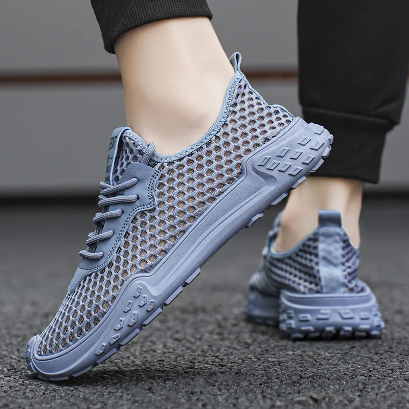 Мужские беговые кроссовки дышащие вязаные спортивные с подушкой повседневные