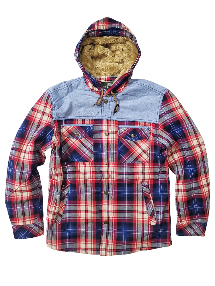

Spring Autumn Shirts Men Fleece Shirts for Men Plaid Cotton Hooded Single Breasted Corduroy Plush Lamb Wool Chemise Homme