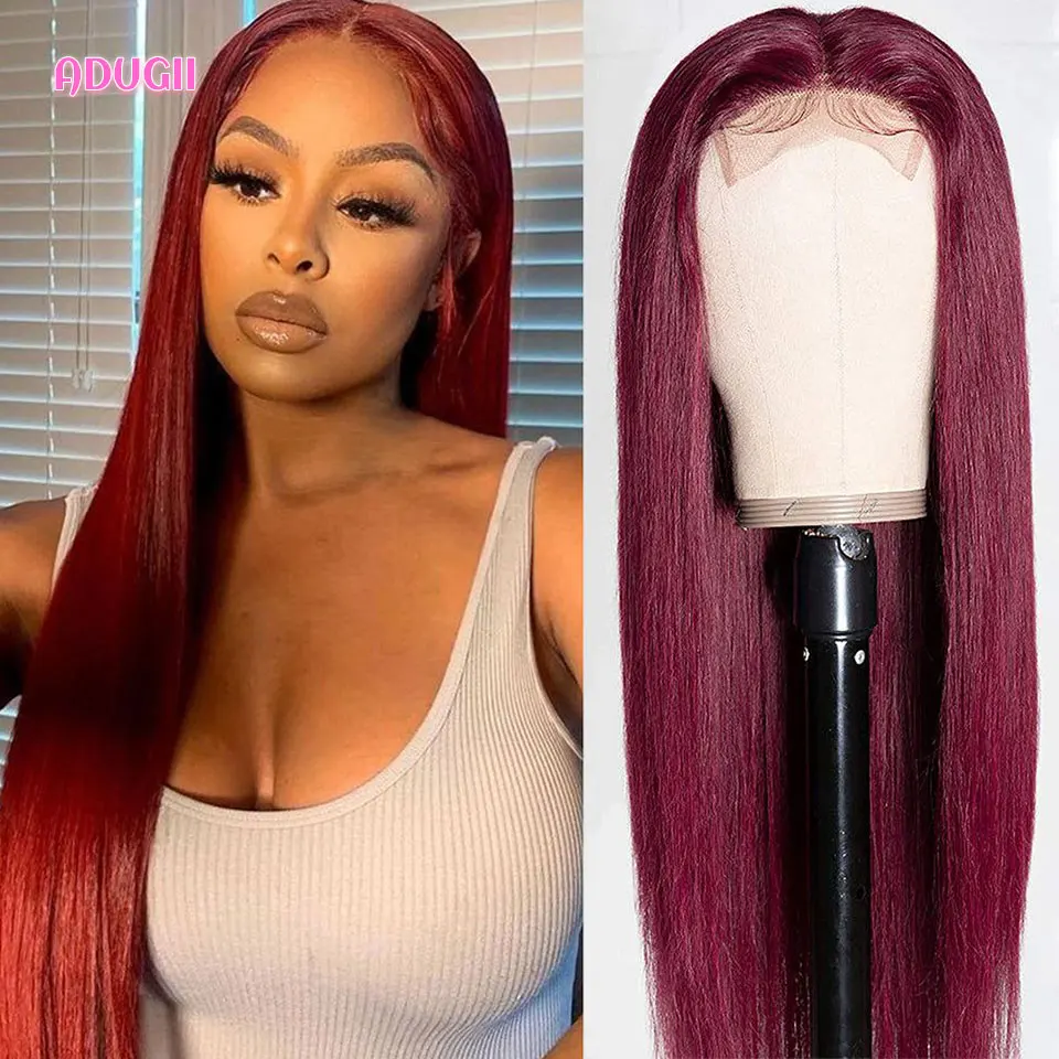 Burgundy Lace Front Wig Human Hair For Women Brazilian  Remy Hair 99J Red Color Straight Lace Front Wig 30 Inch