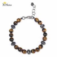 2022 trendy 8mm tiger eyes bracelet hematite strand natural stone bracelets men adjustable stainless steel chain beads jewelry
