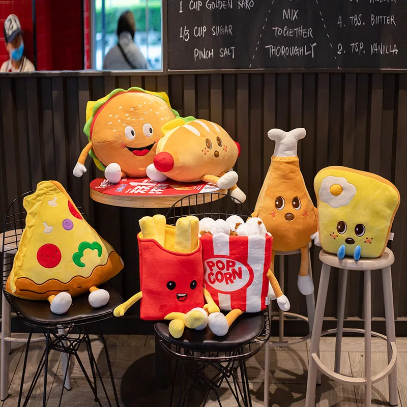 

Cute Cartoon Fast Food Plush Toy Stuffed Plush Burger French fries Pizza Popcorn Soft Doll Pillow Kids Toys Birthday Xmas Gift