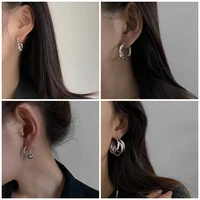 korean prevent allergy silver color hoop earrings for women trendy design vintage geometric irregular love heart party jewerly