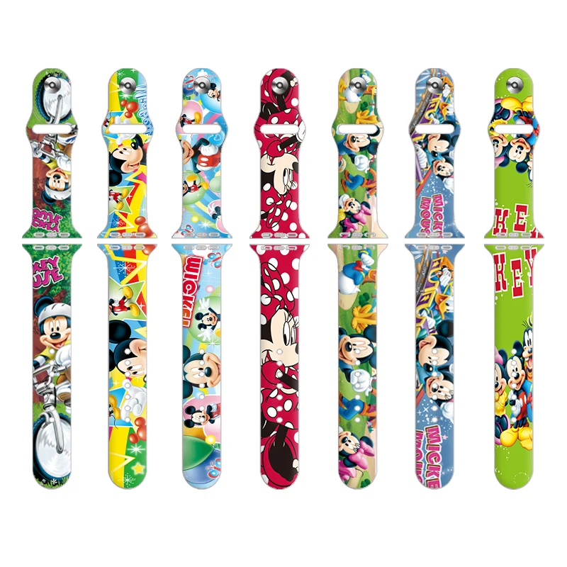 

New Disney Mickey Minnie Silicone Strap For Apple Watch Band 41mm 45mm 44mm 42mm 40mm 38mm Bracelet For iWatch SE 7 6 5 4 3 2 1