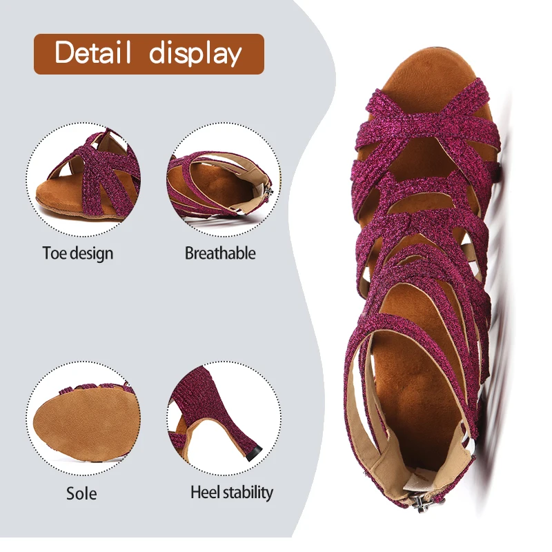 DKZSYIM Women Latin Dance Shoes Ladies Tagno Dancing shoes Glitter High Heels Short Boots Woman Girls Hollow Latin Boots New