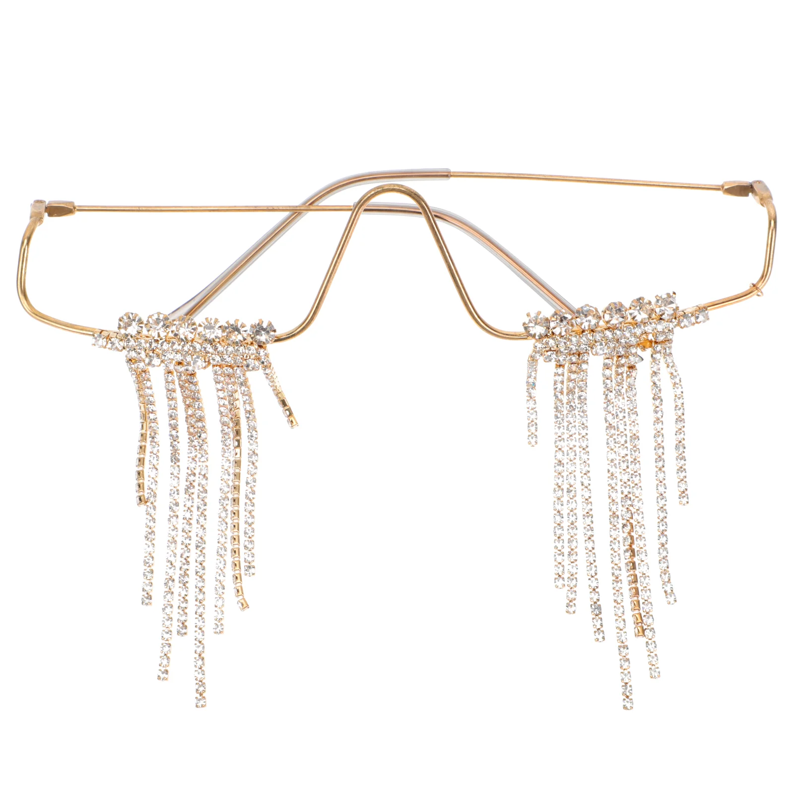 

Rimless Glasses Makeup Party Prop Decorative Costume European American Novel Tassels Rhinestones Miss Creative