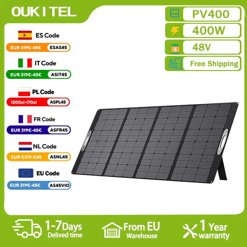 OUKITEL PV400 400W Portable Foldable Solar Panel 23% Energy Conversion Rate outdoor Waterproof camping Solar charging Panel