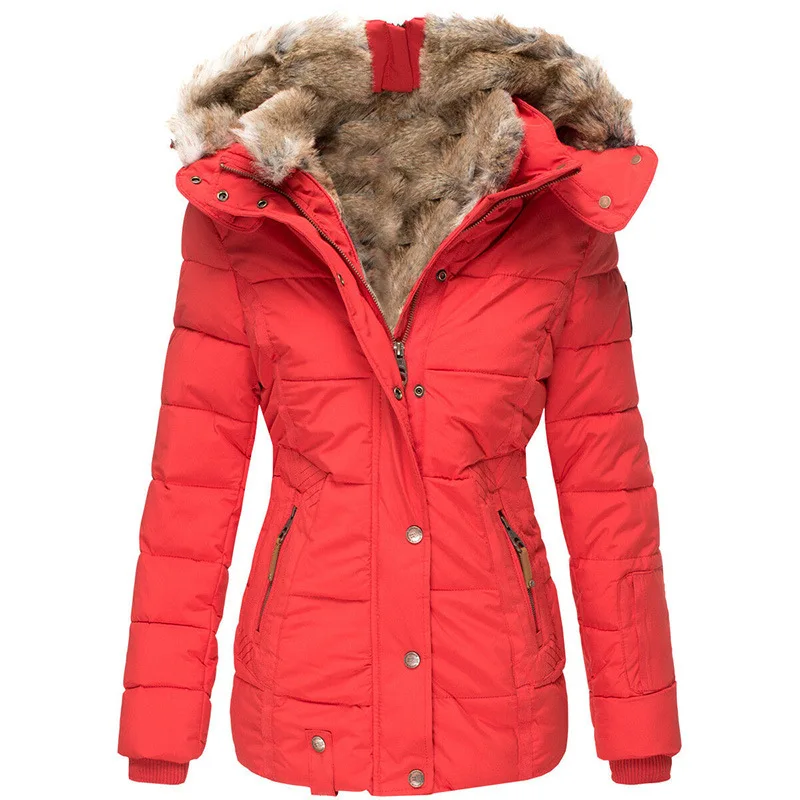 2022 New Winter Warm Woolen Collar Cotton Clothing Women's Zipper Long-sleeved Slim-fit Cotton-padded Coat Hooded Coat