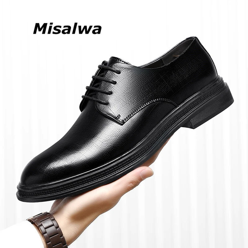 

Туфли Misalwa мужские парадные кожаные, плоская подошва, заостренный носок, броги, обувь для делового костюма, на шнуровке, 5 см, 2022