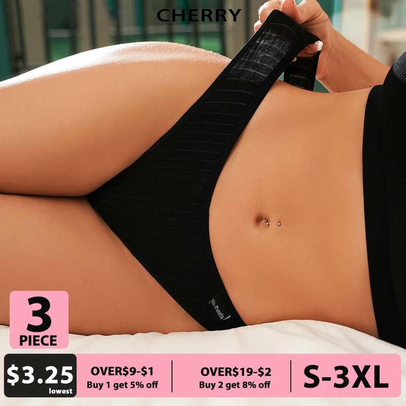 

3PCS/Set Sexy Women Thongs Bikini Underwear Cotton Panties Lingerie Female Underpants Design Waistband Briefs Intimate Panty