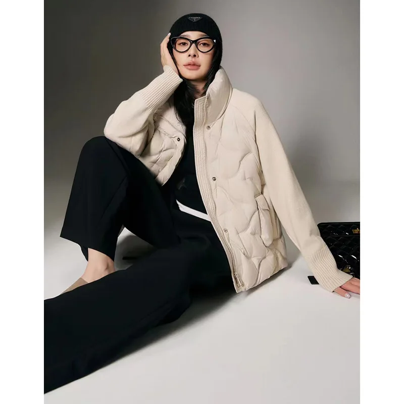 Модный легкий вязаный свитер с рукавами в стиле пэчворк пуховик женская короткая