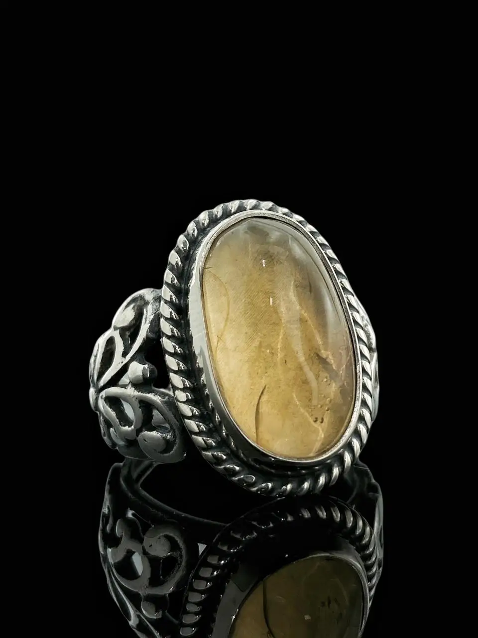 

Natural Genuine Amber Hand Production 925 Silver Men 'S Ring